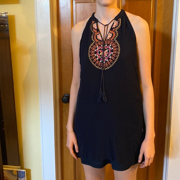 Anthropologie Dresses & Skirts - THML swing dress with embroidery and tie tassel navy xl Anthropologie